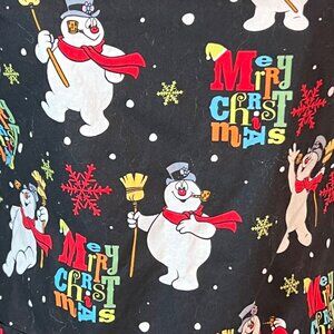 Frosty The Snowman Christmas Scrub Top Size XS 100% Cotton Black Short Sleeve